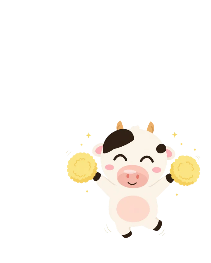 Moo cheering with pom-poms