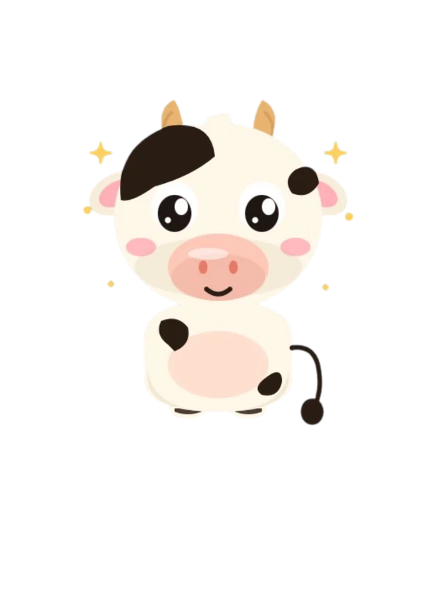 Moo sitting with sparkly eyes