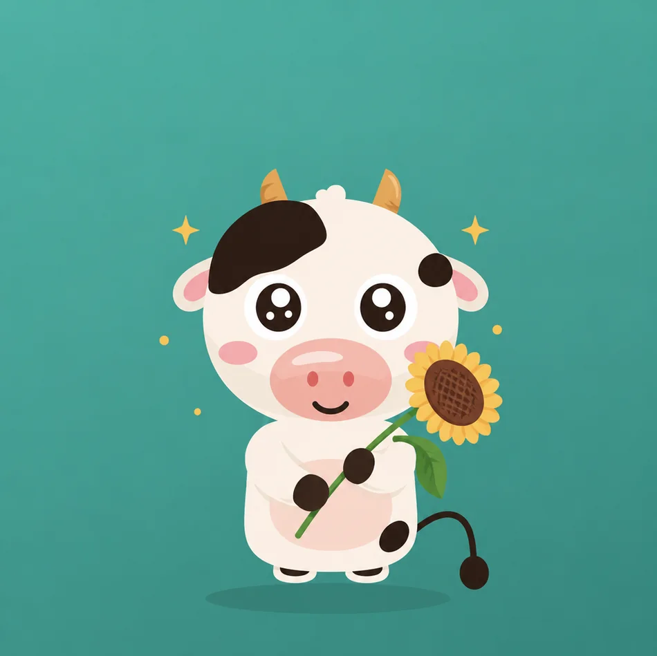 Moo holding a sunflower